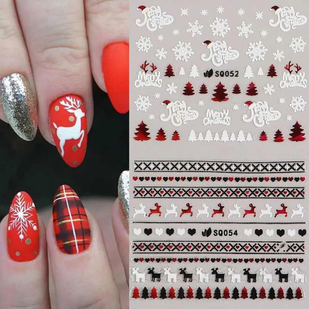 Christmas Nail Stickers 3D Christmas Nail Decals 12 Pcs Christmas Nail Art Supplies Self Adhesive Snowflake Christmas Tree Elk Snowman Santa Claus Christmas Nail Designs for Women Nail Decorations