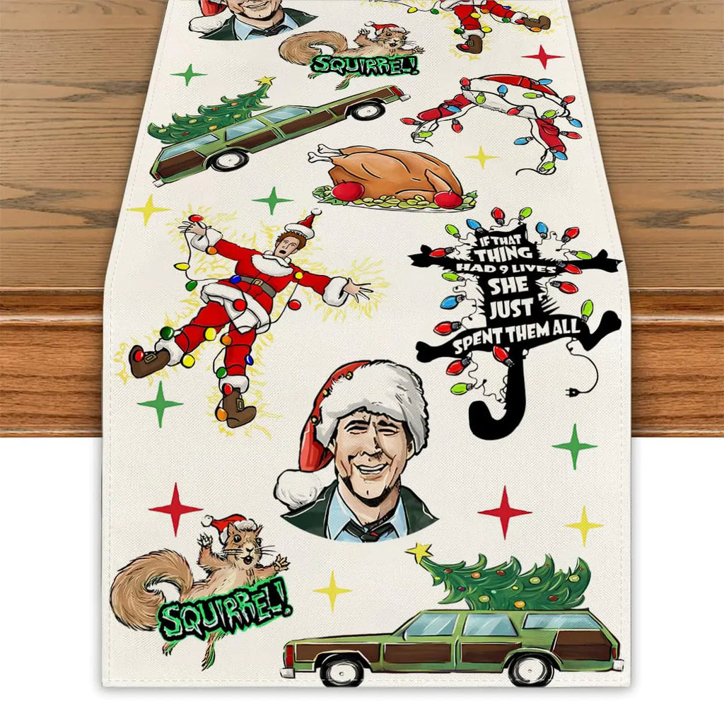 Christmas Vacation Table Runner Funny Christmas Table Cover Griswold Family Cousin Eddie Christmas Decor New Year Xmas Decor Christmas Vacation Decorations for Home Party