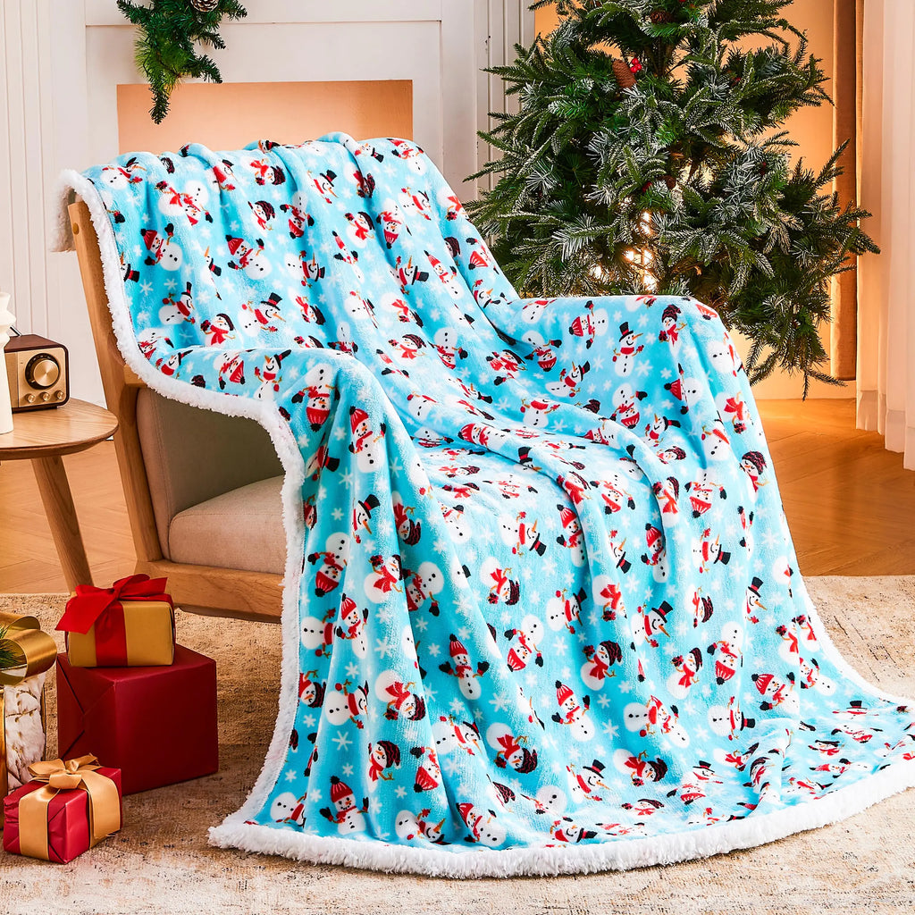 Ramees Christmas Throw Blanket Christmas Decorations Blankets and Throws Fuzzy Cozy Soft Warm Fleece Sherpa Winter Holiday Blanket for Bed Couch Sofa Reindeer Snowflakes