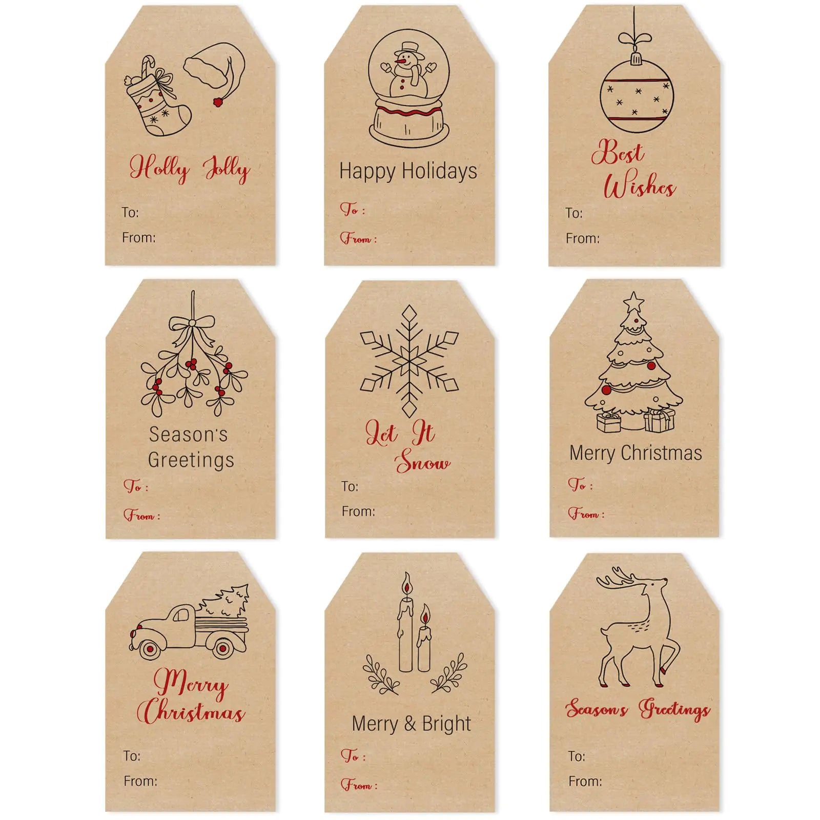 Christmas Gift Tags Stickers Christmas Gift Labels Stickers Christmas Gift Tags for Presents Self-Adhesive Kraft Christmas Labels for Gifts (Simple)
