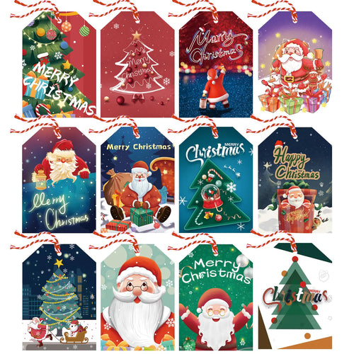 120 Pcs Christmas Gift Tags Christmas Hanging Tag Label for Christmas DIY Decorations Present Wrapping with 20m / 66ft Christmas Ribbons Gift decoration 12 Styles