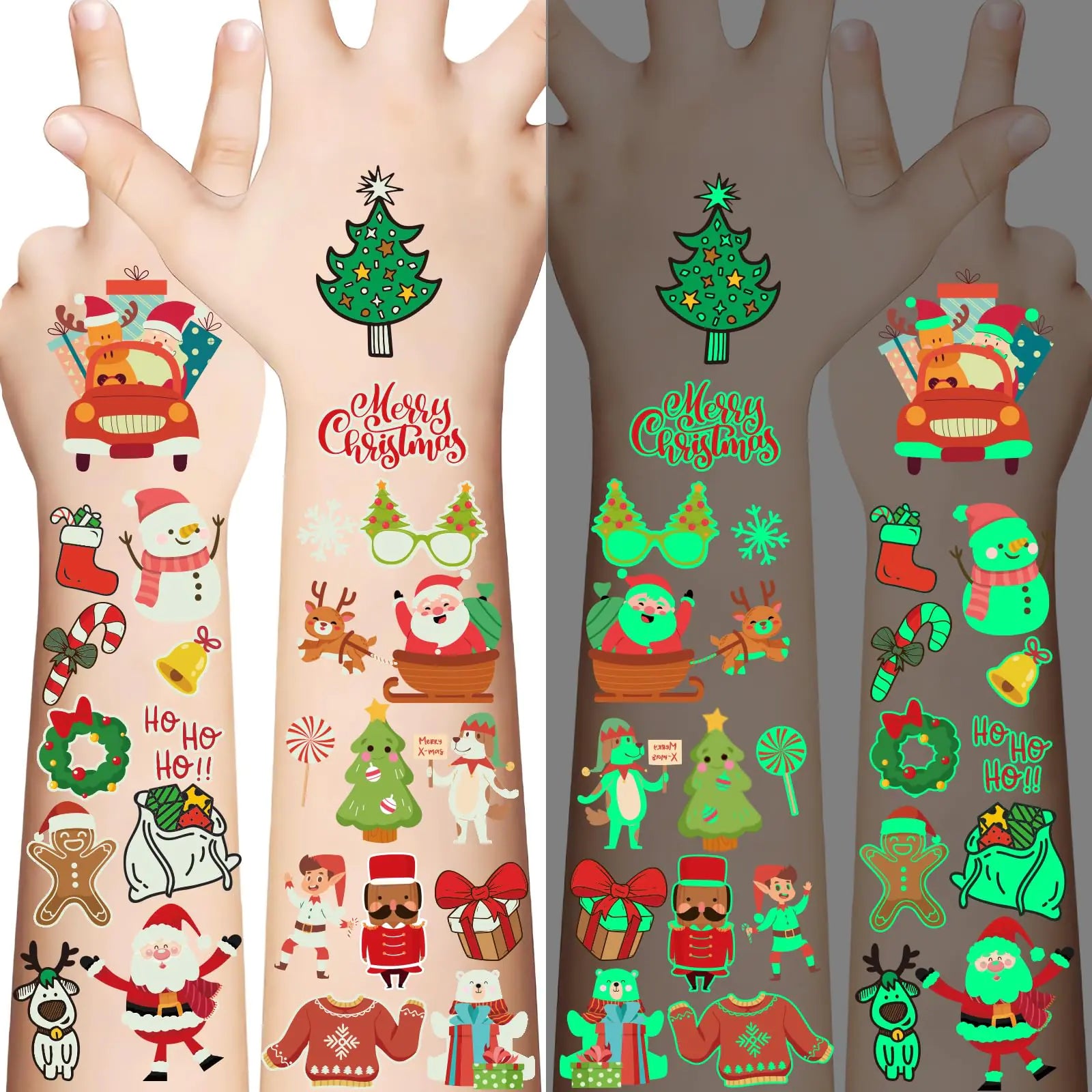 XZENTIRA 467 PCS Luminous Christmas Temporary Tattoos for Kids
