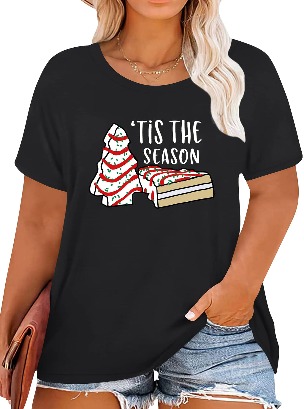 QAUN Plus Size Christmas Shirts: Tis The Season Christmas Tshirt Xmas Tees Merry Christmas Tops(Black4XL)
