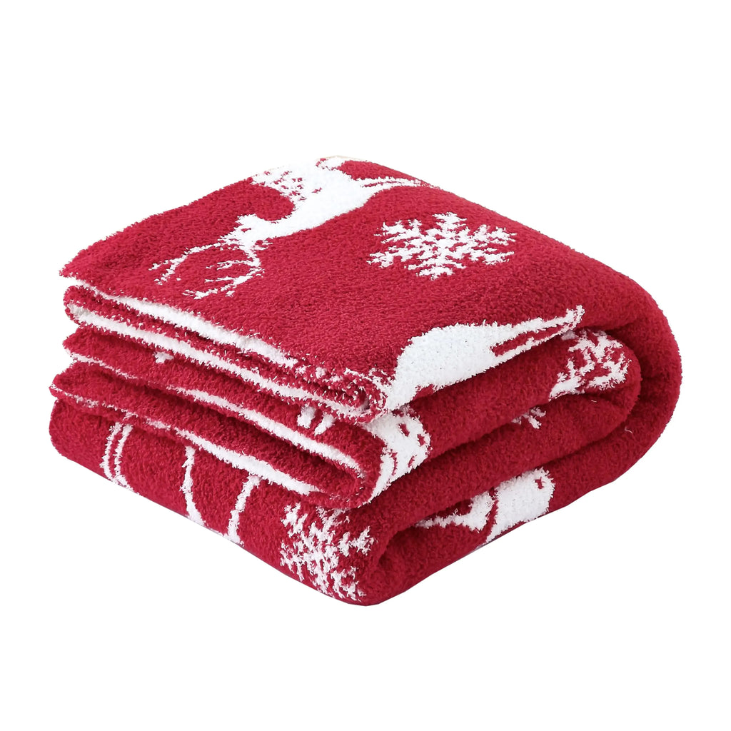 Ultra Soft Cozy Knitted Throw Blanket Christmas Deer Snowflake Fluffy Microfiber Bed Blanket Lightweight Both Sides Throw Blanket for Couch Sofa Bed 50"X60"