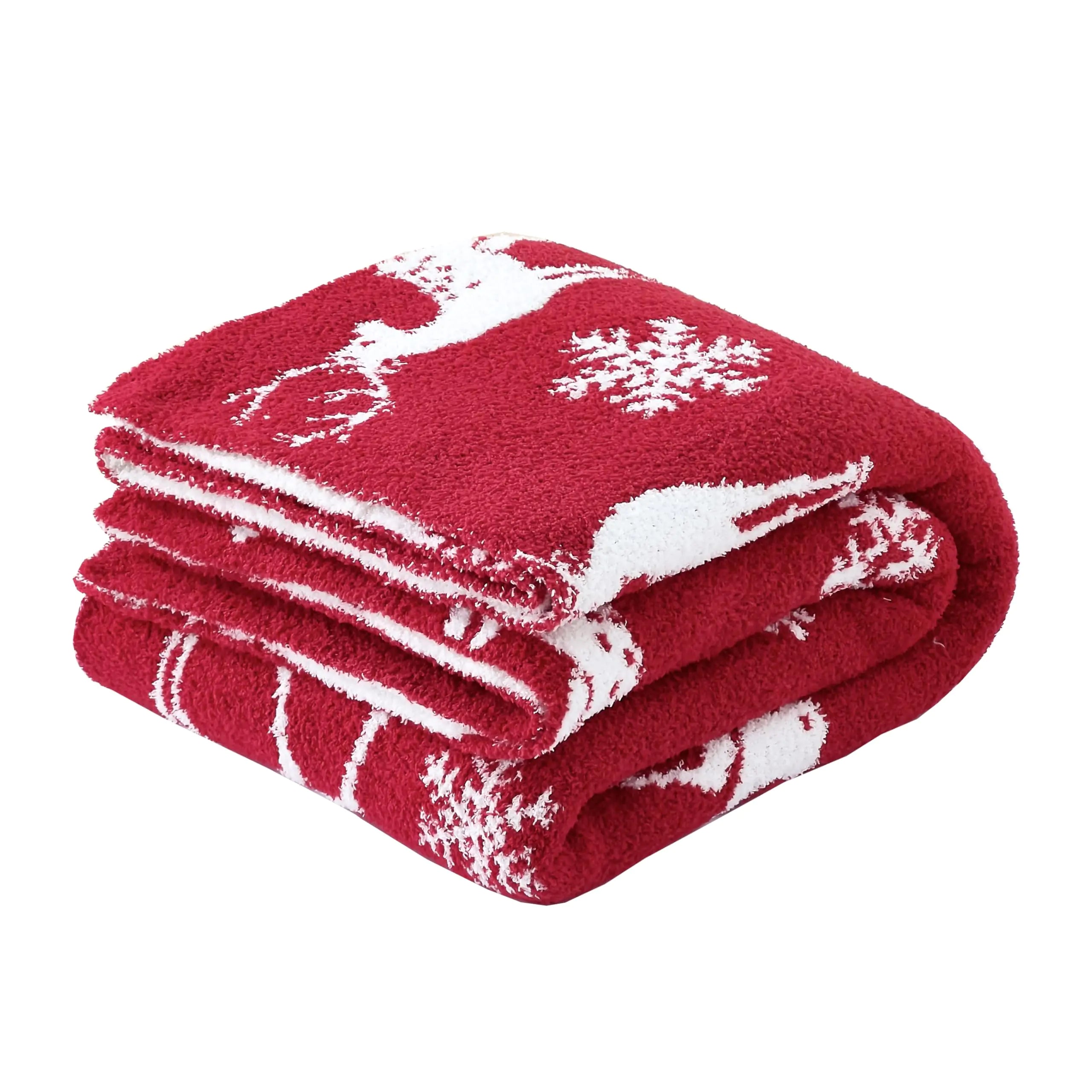 Ultra Soft Cozy Knitted Throw Blanket Christmas Deer Snowflake Fluffy Microfiber Bed Blanket Lightweight Both Sides Throw Blanket for Couch Sofa Bed 50"X60"