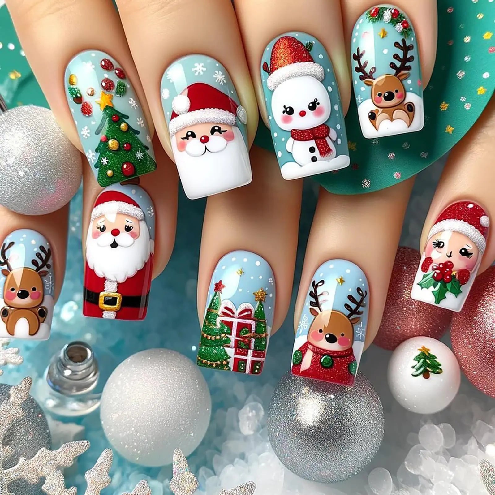 Christmas Press On Nails Coffin 24 Pcs