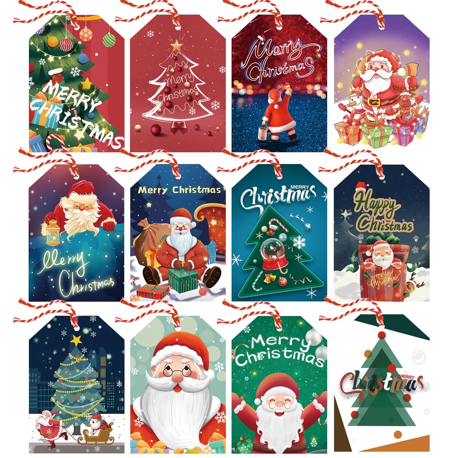 120 Pcs Christmas Gift Tags Christmas Hanging Tag Label for Christmas DIY Decorations Present Wrapping with 20m / 66ft Christmas Ribbons Gift decoration 12 Styles
