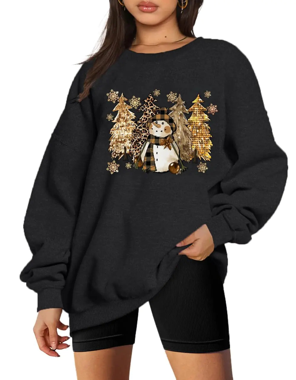 Generic Christmas Sweatshirt Women Merry Christmas Sweater Leopard Christmas Tree Sweatshirts Christmas Holiday Long Sleeve Top Large Black